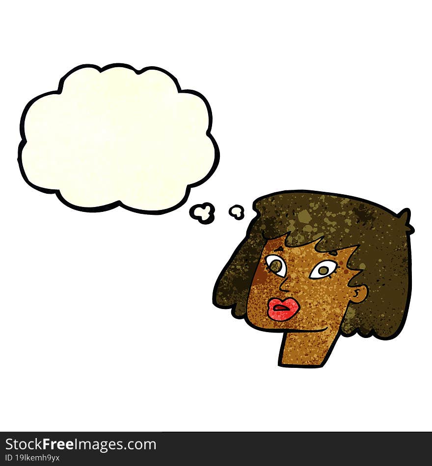 cartoon pretty female face with thought bubble