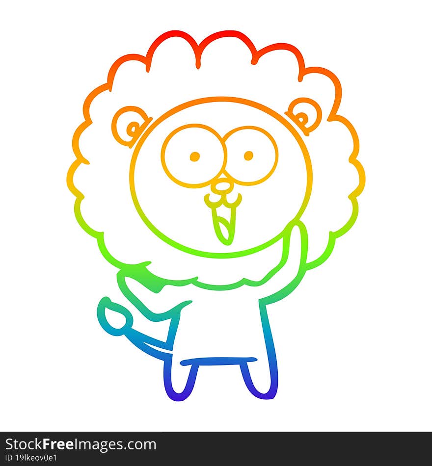 rainbow gradient line drawing of a happy cartoon lion