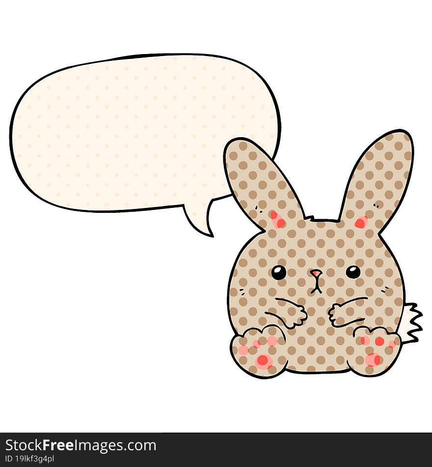 Cartoon Rabbit And Speech Bubble In Comic Book Style