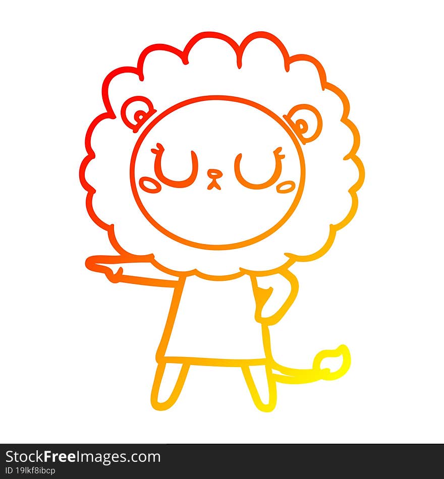 warm gradient line drawing of a cartoon lion