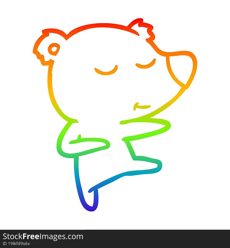 rainbow gradient line drawing of a happy cartoon bear dancing