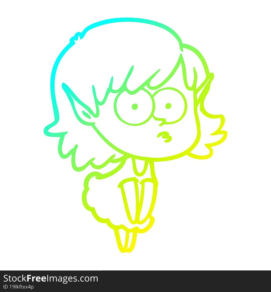 cold gradient line drawing cartoon elf girl staring