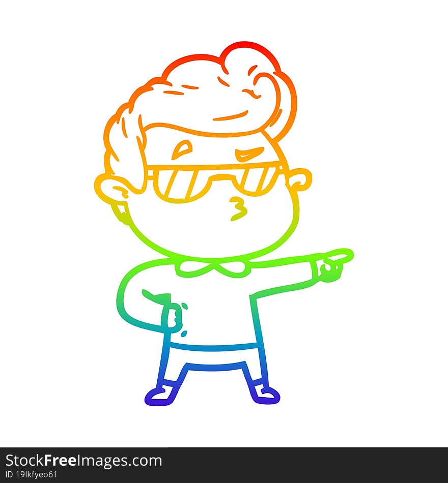 Rainbow Gradient Line Drawing Cartoon Cool Guy