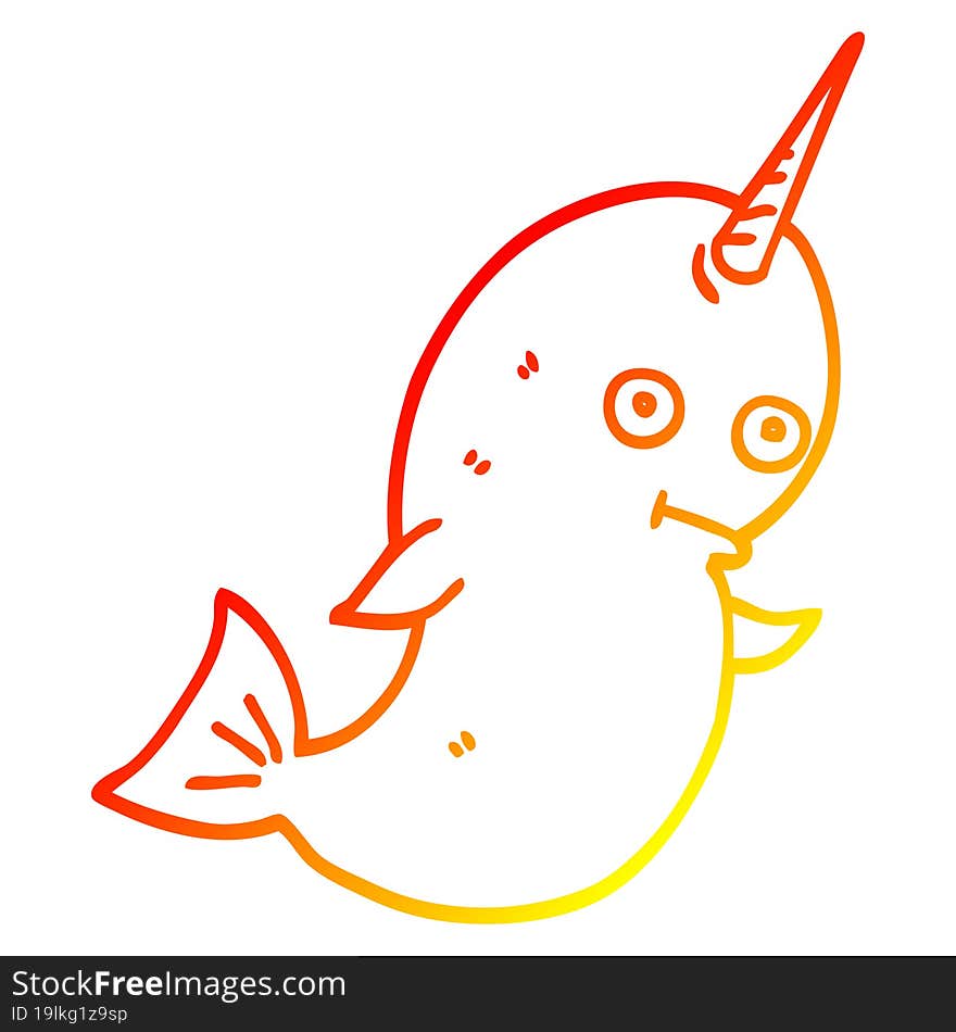 warm gradient line drawing cartoon white narwhal