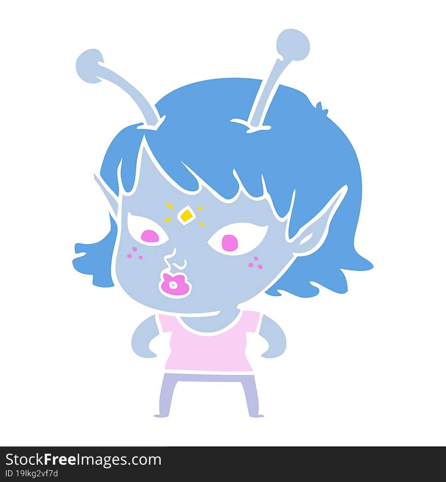 pretty flat color style cartoon alien girl