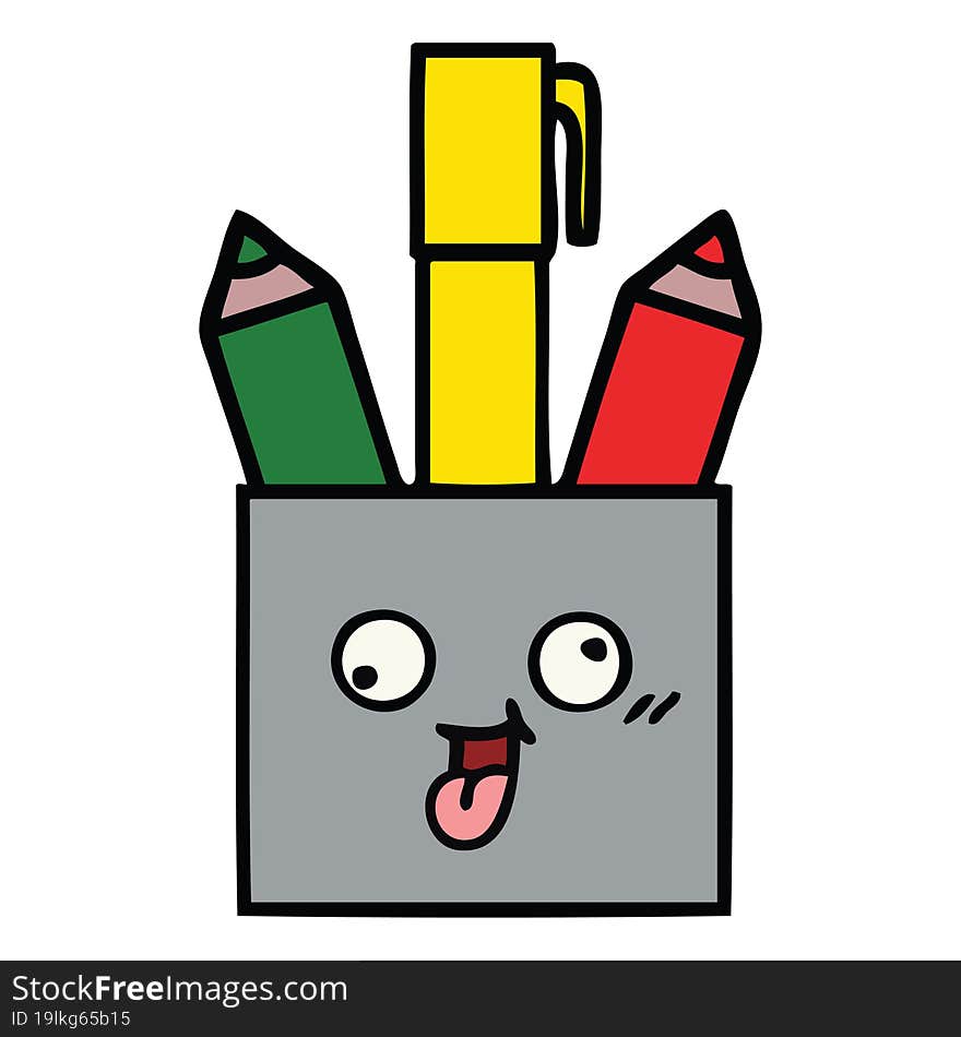 cute cartoon of a pencil pot. cute cartoon of a pencil pot