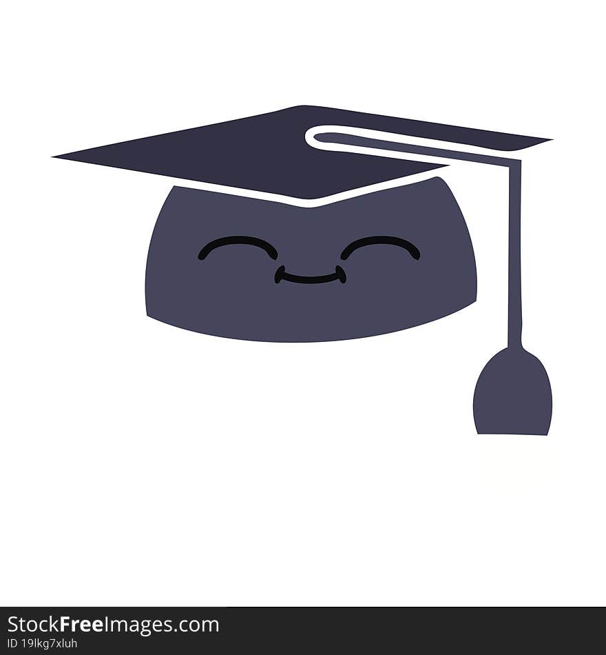 flat color retro cartoon graduation hat