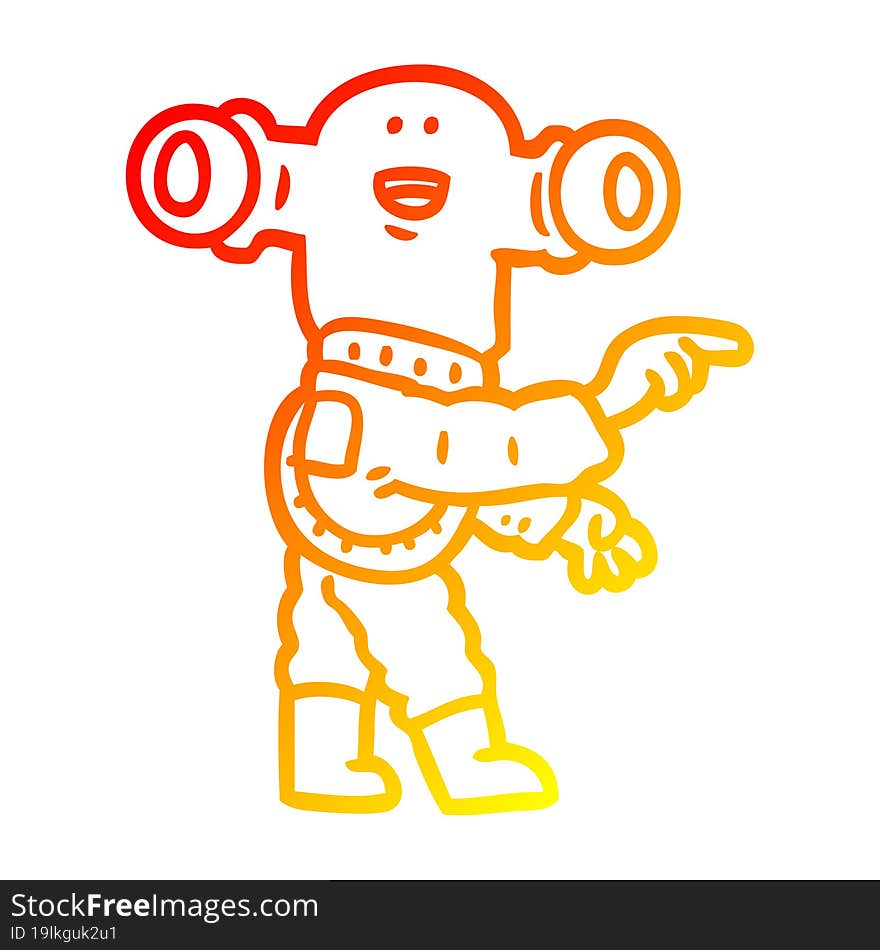 warm gradient line drawing friendly cartoon alien pointing