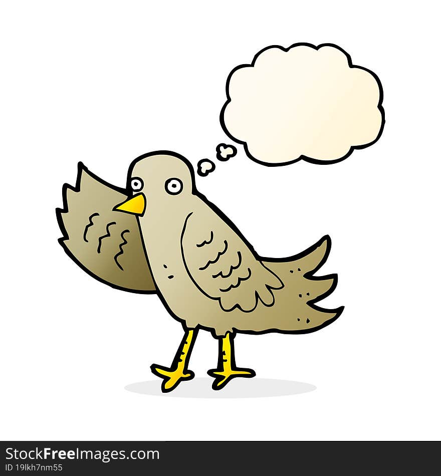 Cartoon Waving Bird With Thought Bubble