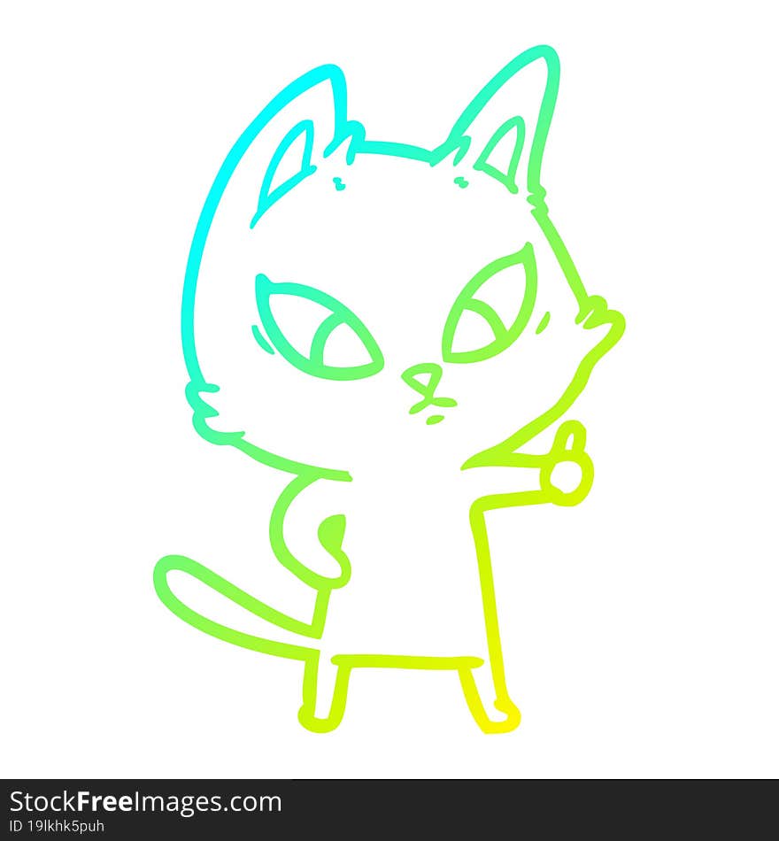 Cold Gradient Line Drawing Confused Cartoon Cat