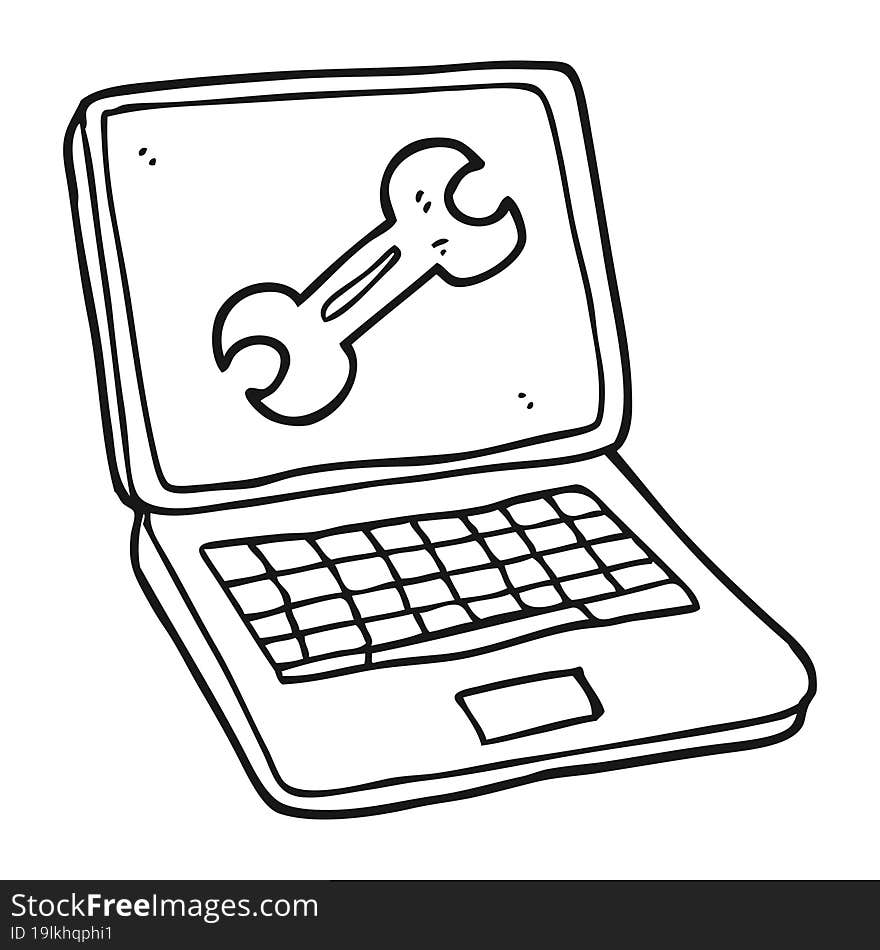 black and white cartoon laptop computer with fix screen