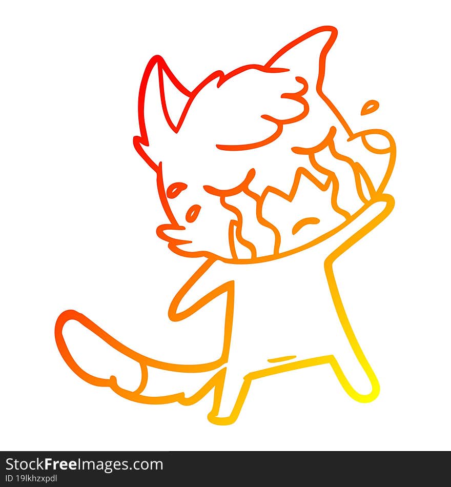 warm gradient line drawing crying waving fox cartoon