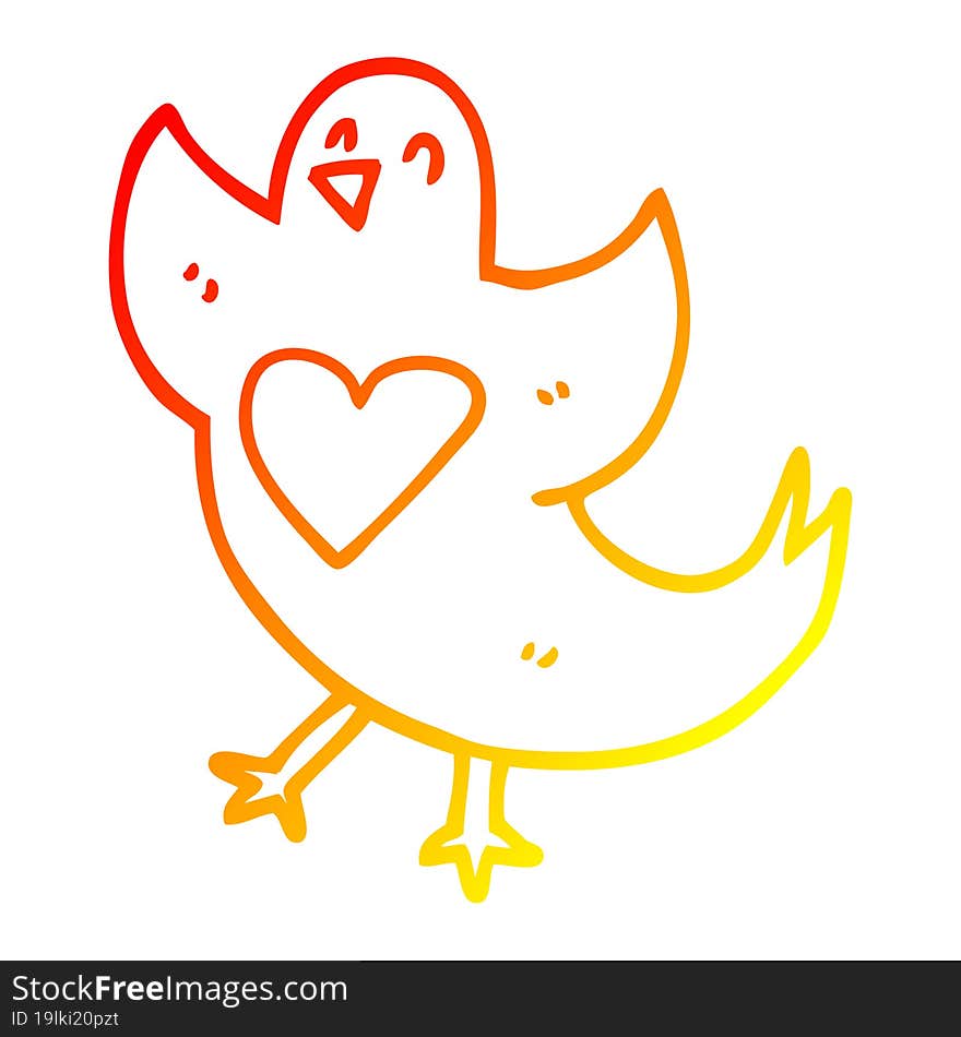 warm gradient line drawing of a cartoon bird with heart