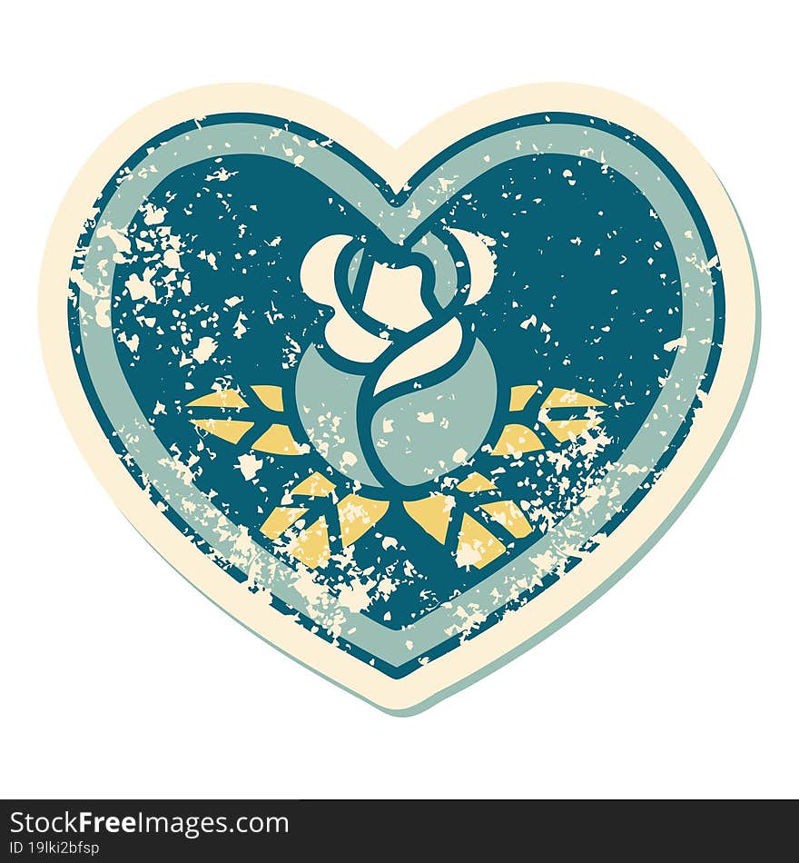 Distressed Sticker Tattoo Style Icon Of A Heart And Flowers