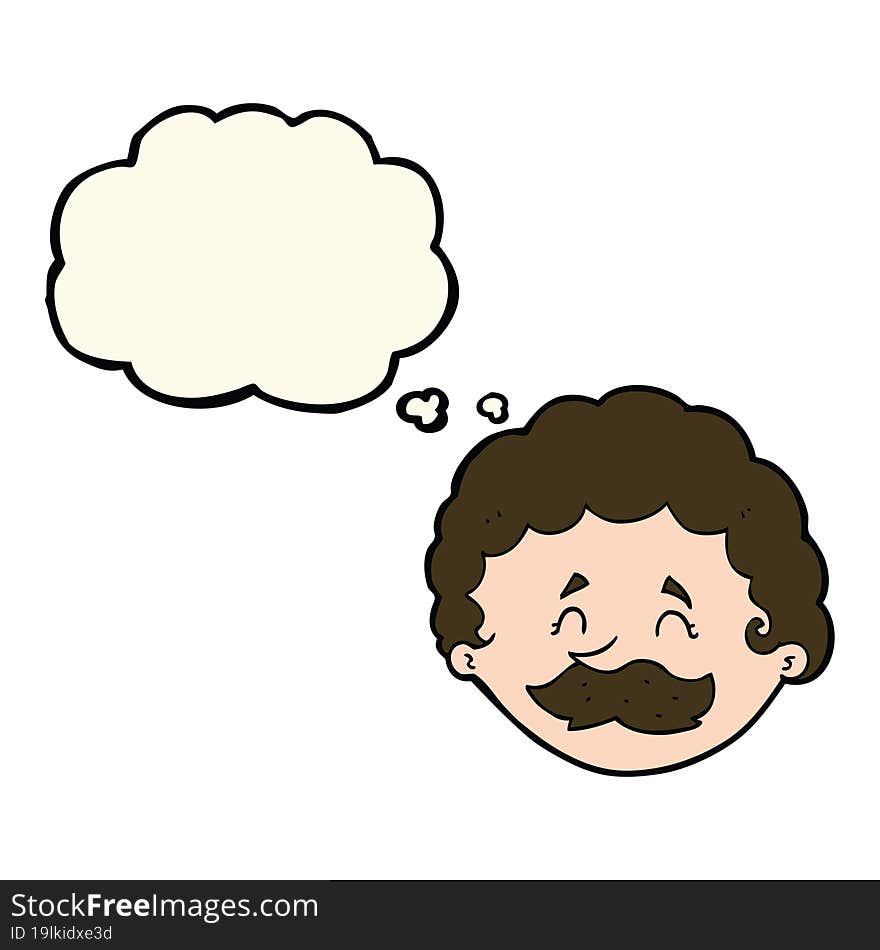 cartoon man with mustache with thought bubble