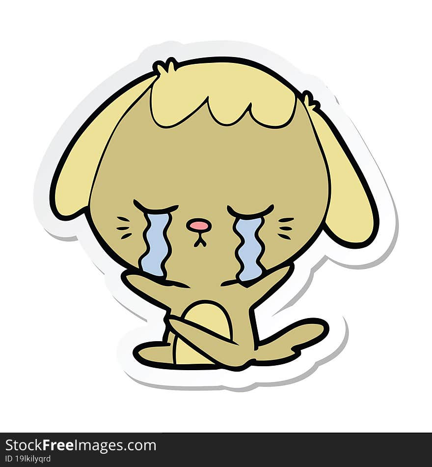 sticker of a cartoon dog crying