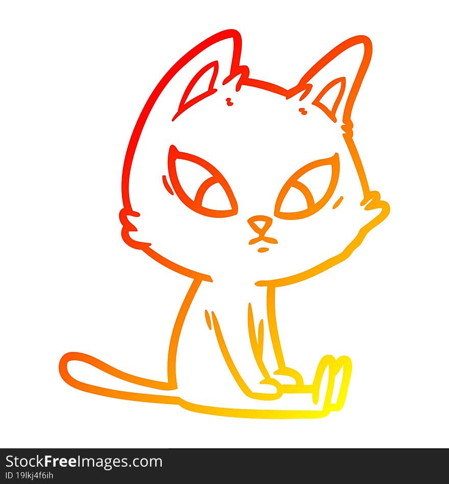 warm gradient line drawing confused cartoon cat