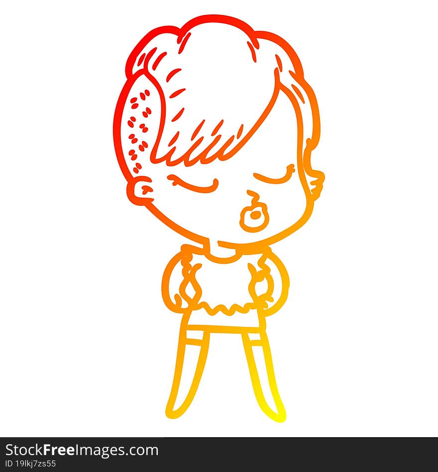 warm gradient line drawing cartoon pretty hipster girl