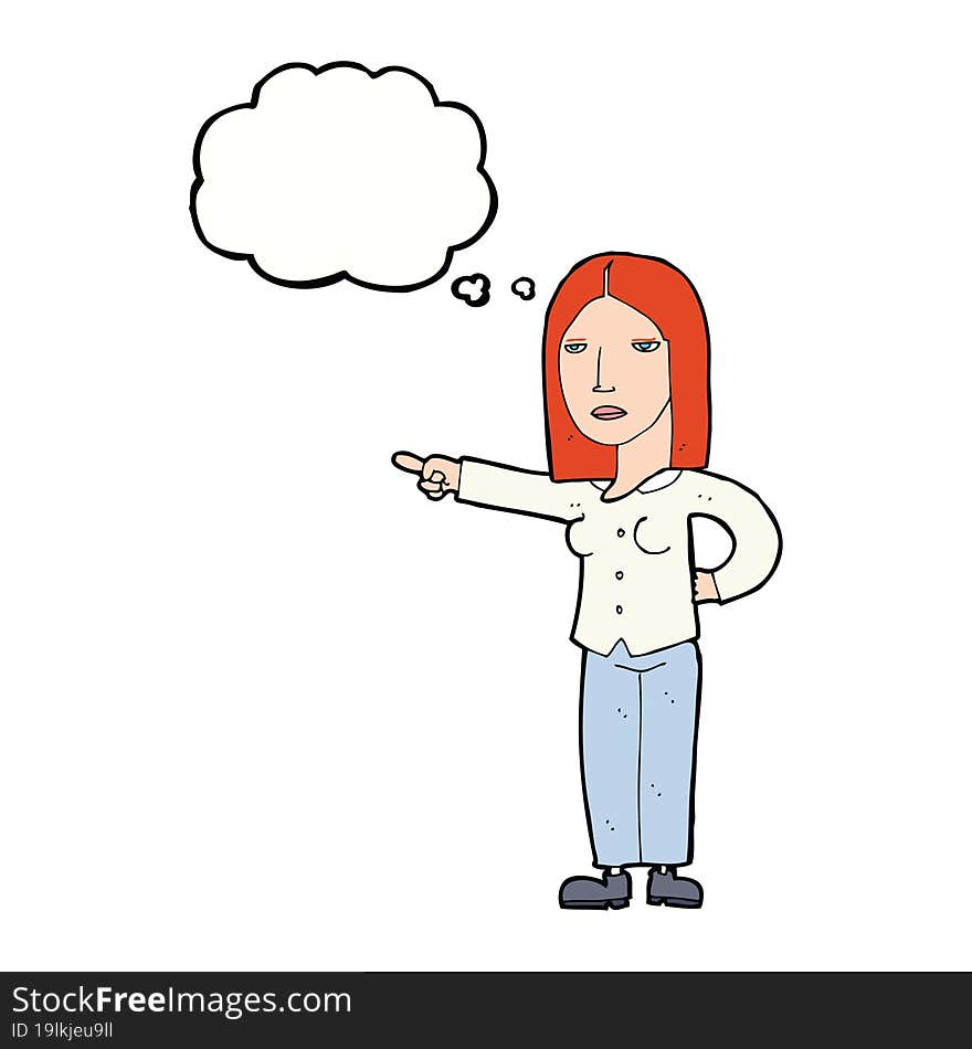 Cartoon Woman Pointing With Thought Bubble