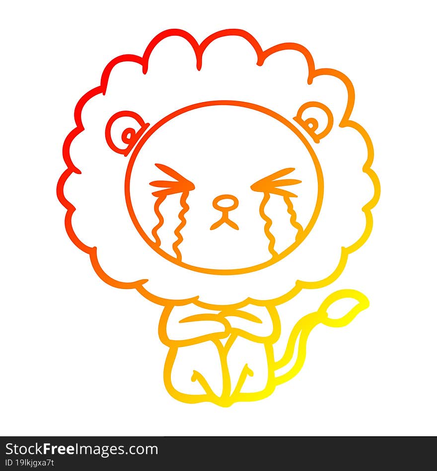 warm gradient line drawing cartoon crying lion sitting huddled up