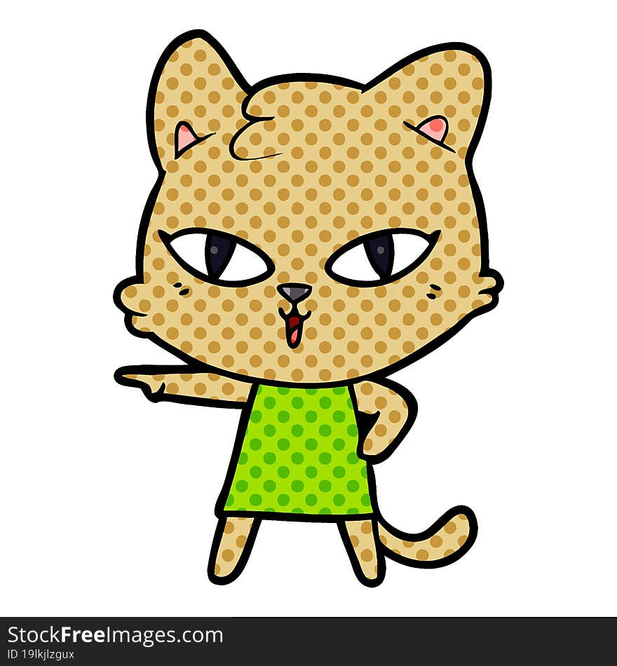 cartoon cat in dress pointing. cartoon cat in dress pointing