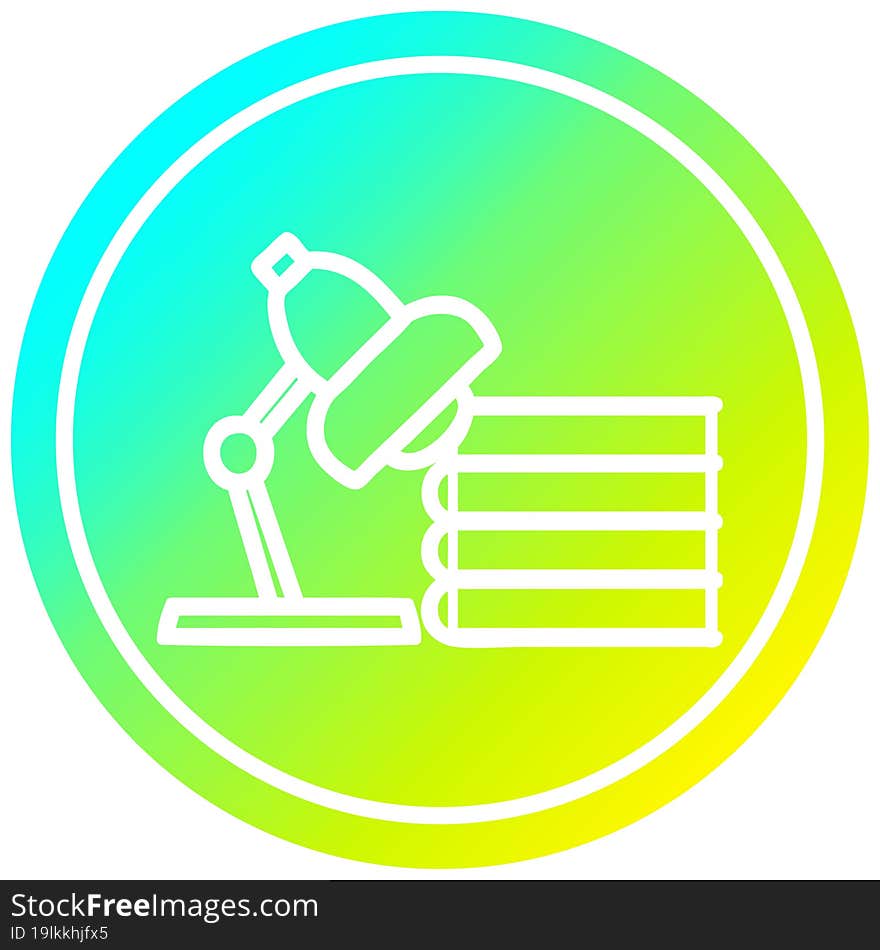 lamp and study books circular in cold gradient spectrum