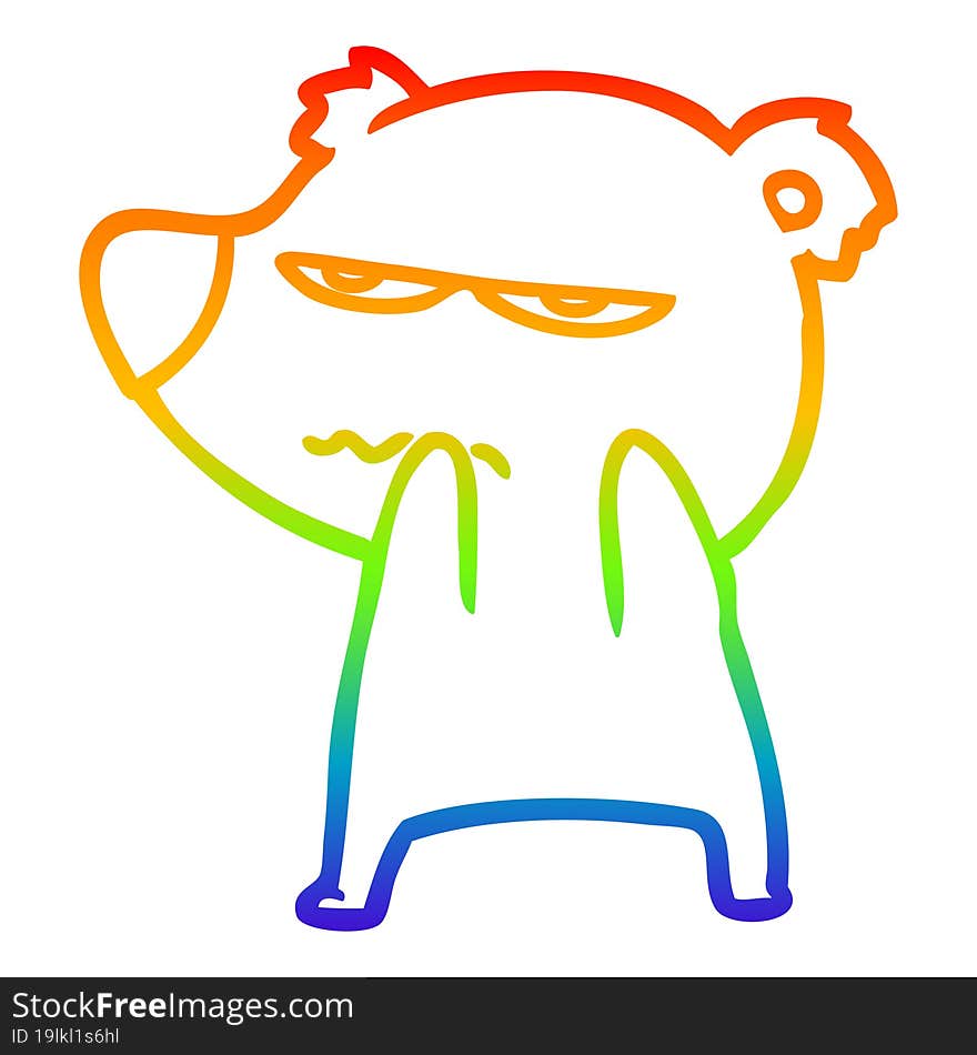 Rainbow Gradient Line Drawing Annoyed Bear Cartoon