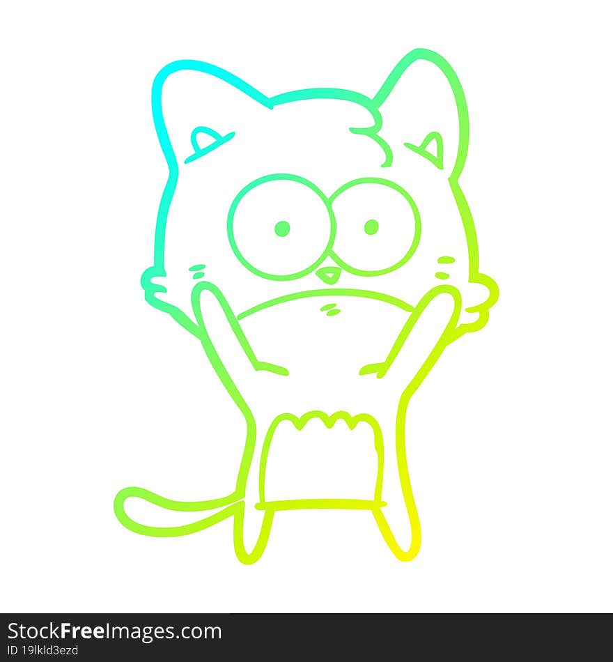 Cold Gradient Line Drawing Cartoon Nervous Cat