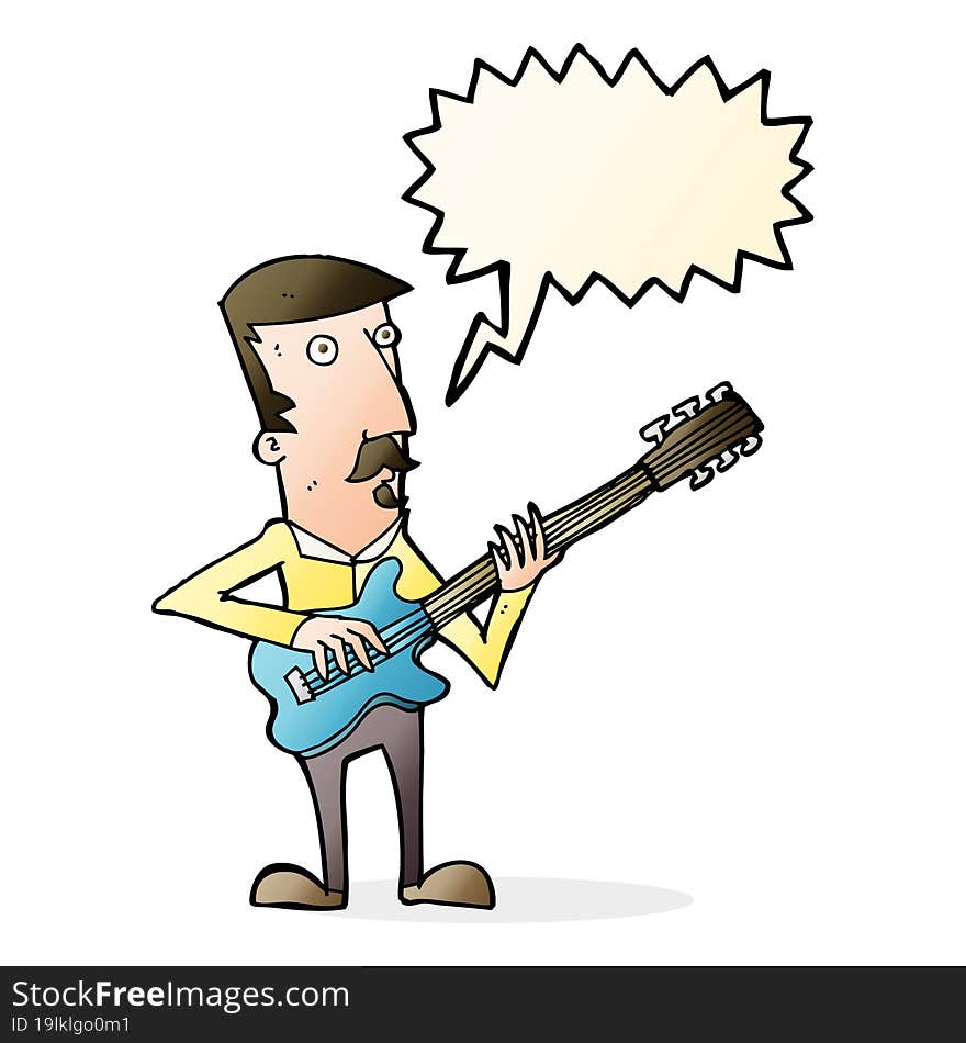 Cartoon Man Playing Electric Guitar With Speech Bubble