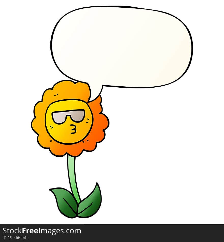 cartoon flower and speech bubble in smooth gradient style