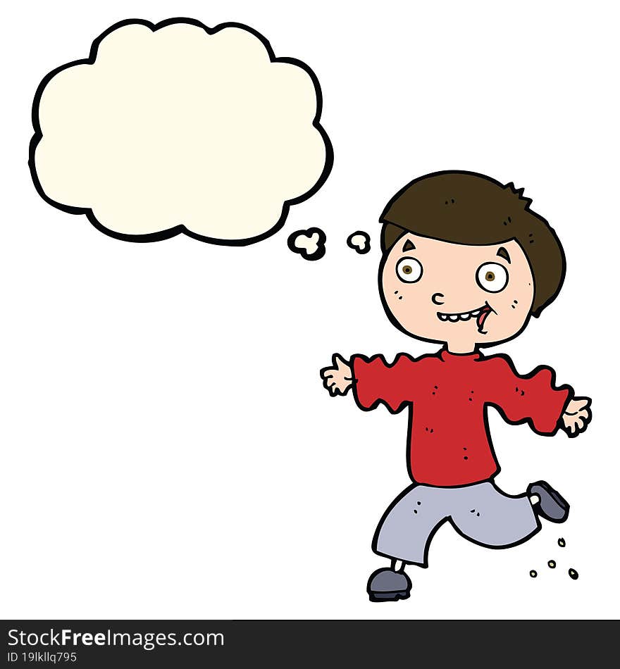 Cartoon Excited Boy With Thought Bubble