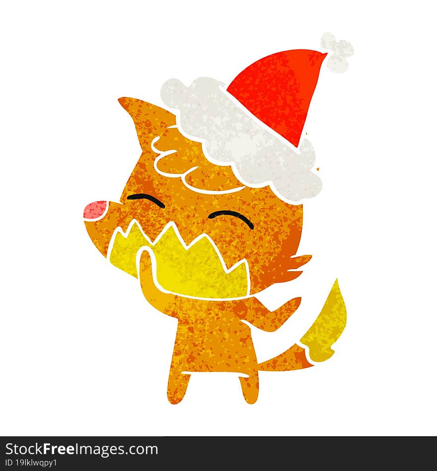 Retro Cartoon Of A Fox Wearing Santa Hat