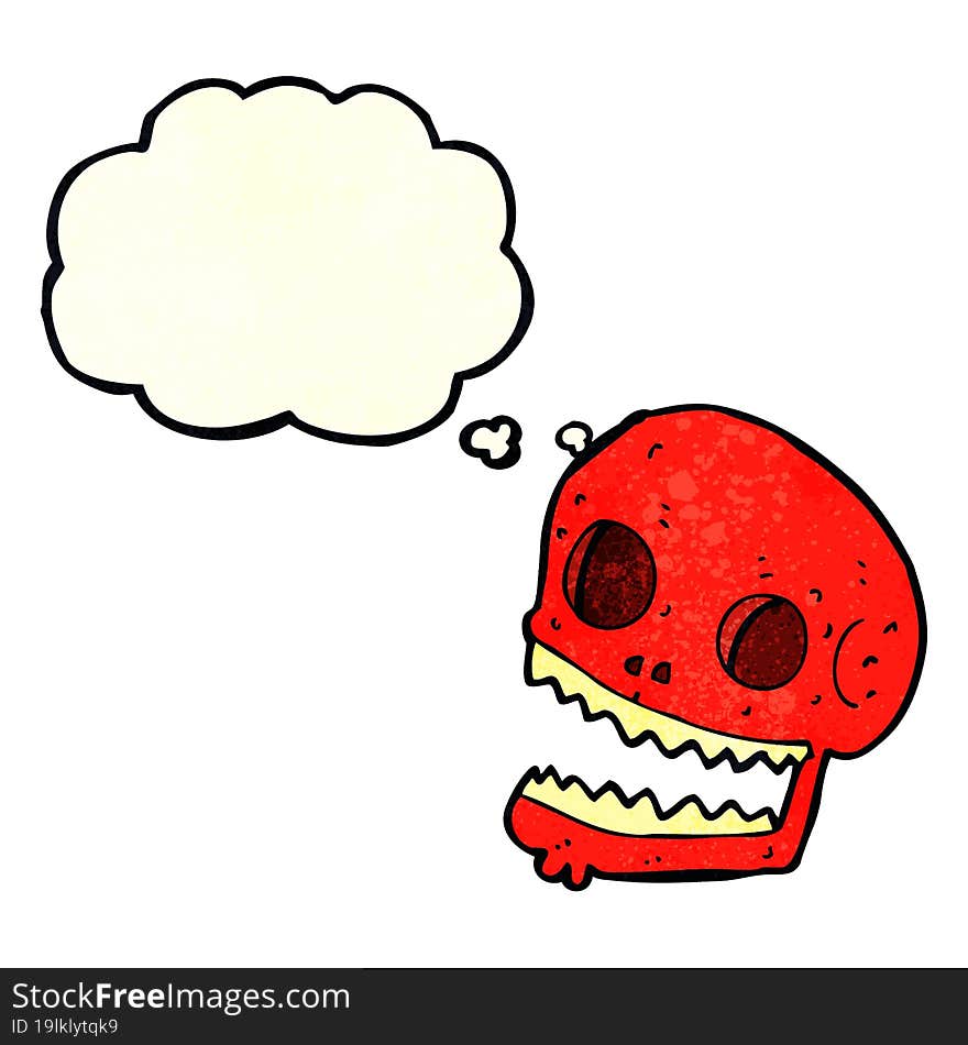 cartoon spooky skull with thought bubble