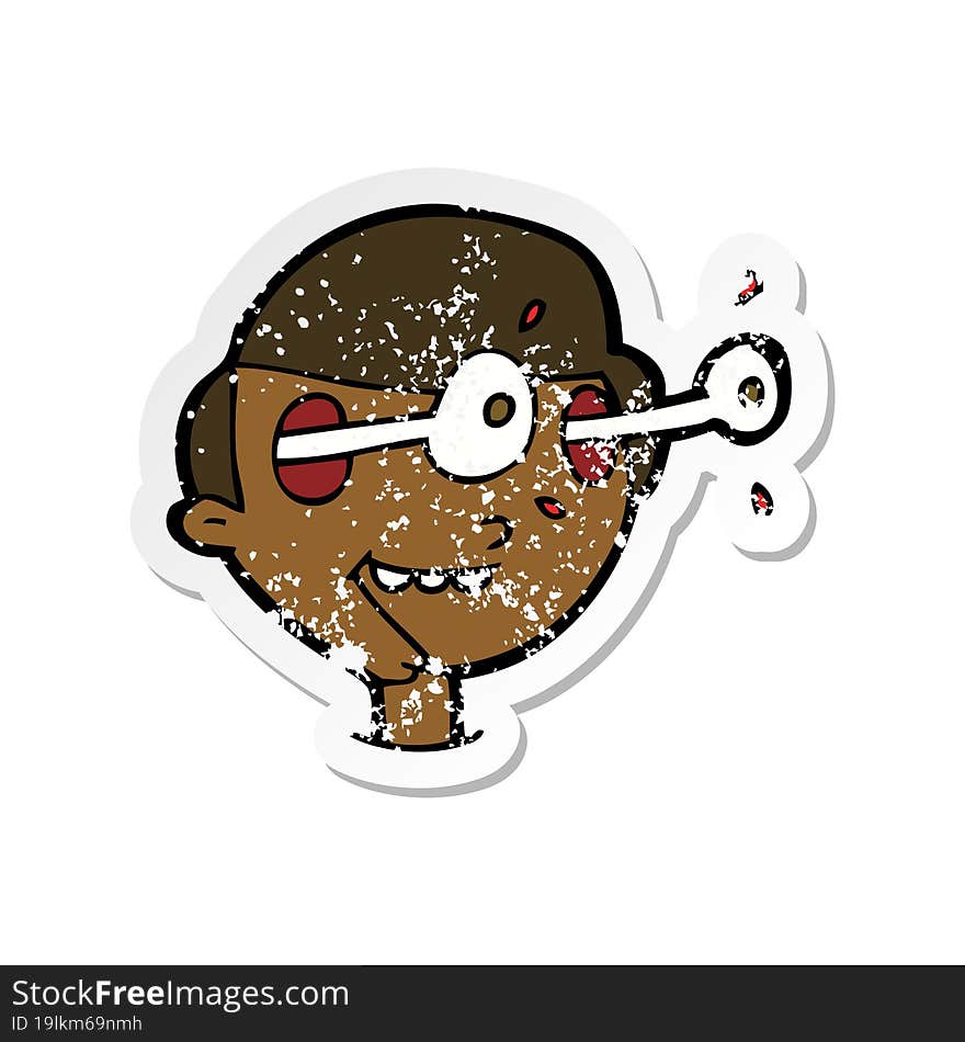 retro distressed sticker of a cartoon excited boys face