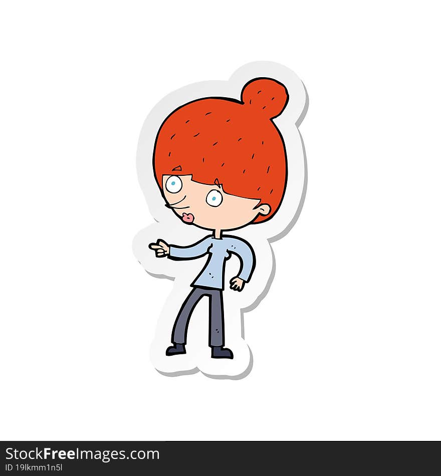 sticker of a cartoon woman pointing