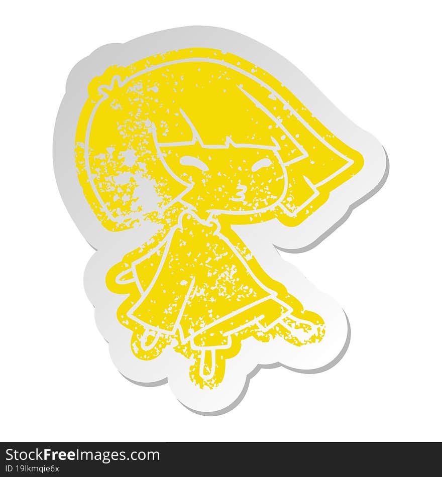 distressed old cartoon sticker of a cute kawaii girl. distressed old cartoon sticker of a cute kawaii girl