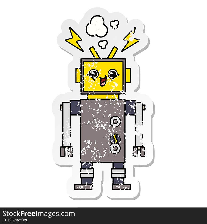 Distressed Sticker Of A Cute Cartoon Robot