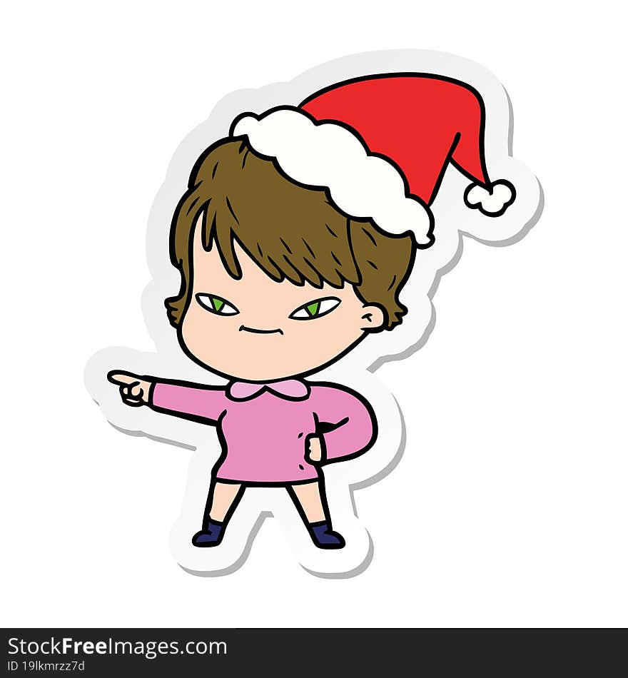 sticker cartoon of a happy woman wearing santa hat