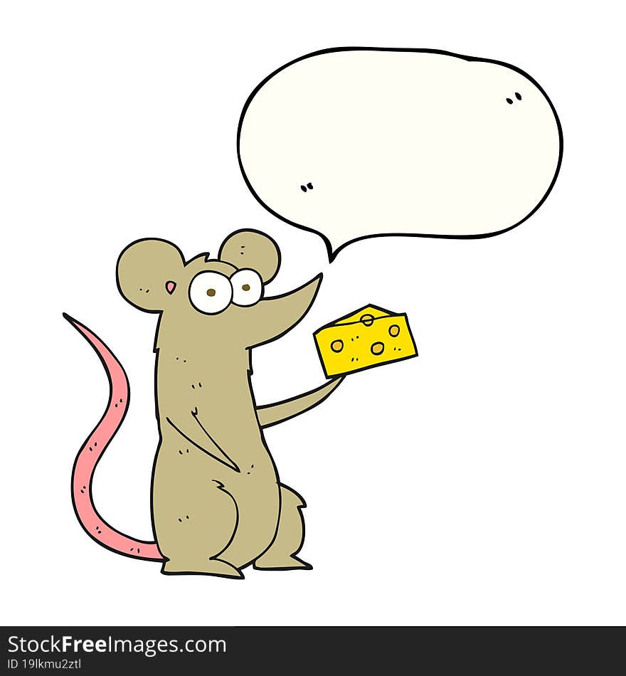 freehand drawn speech bubble cartoon mouse with cheese