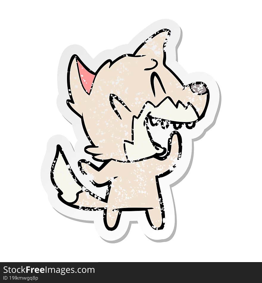 distressed sticker of a laughing fox cartoon