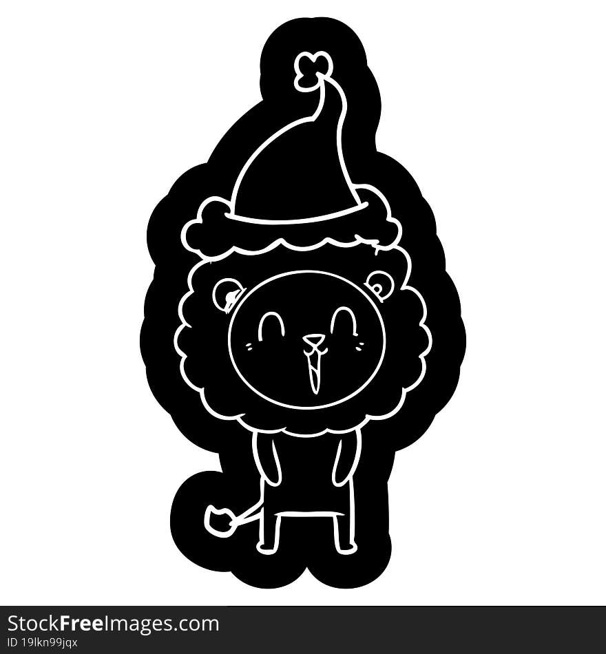 laughing lion cartoon icon of a wearing santa hat