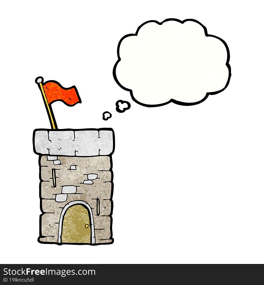 freehand drawn thought bubble textured cartoon old castle tower