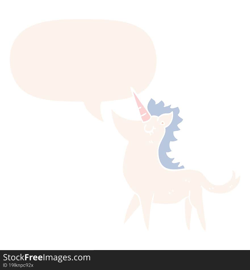 Cartoon Unicorn And Speech Bubble In Retro Style