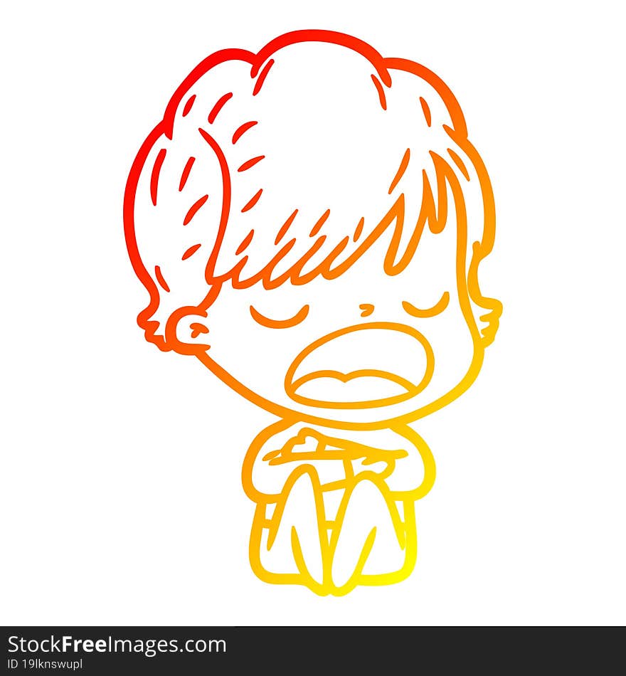 warm gradient line drawing of a cartoon woman talking