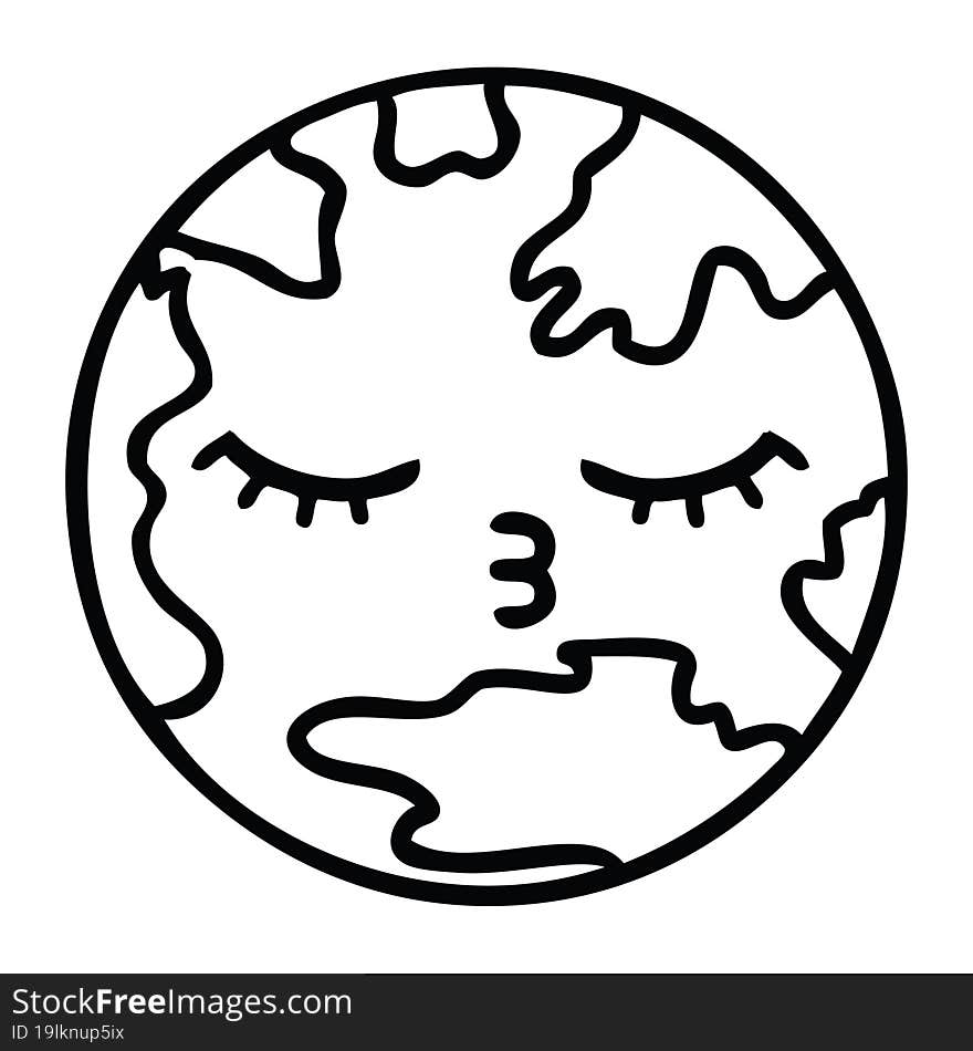 line drawing cartoon planet earth