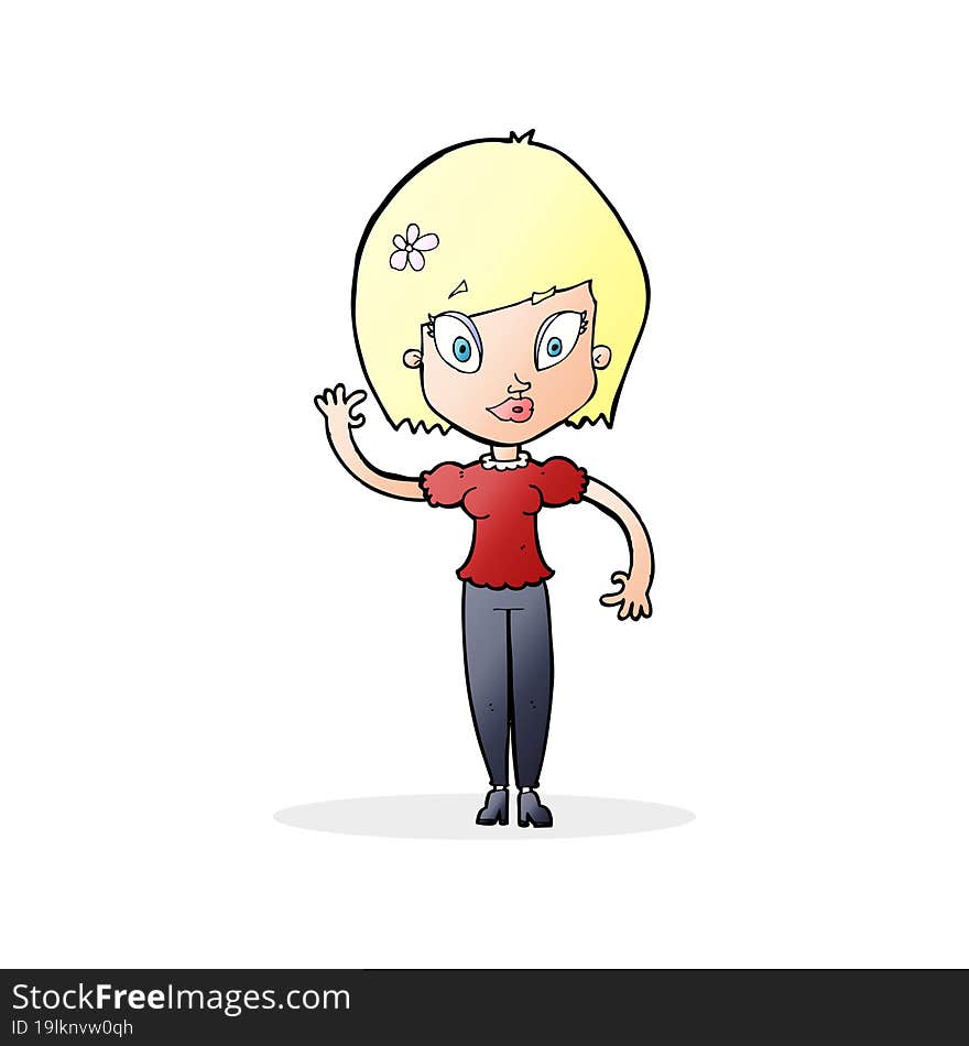 cartoon pretty woman waving