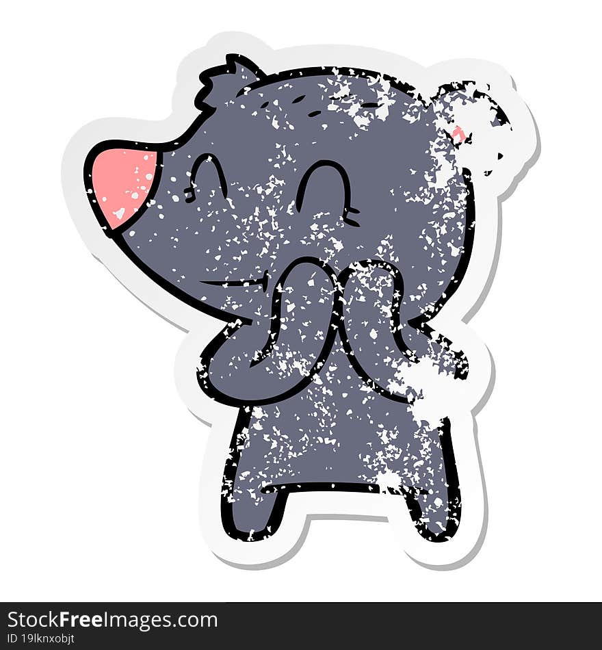 distressed sticker of a smiling bear cartoon