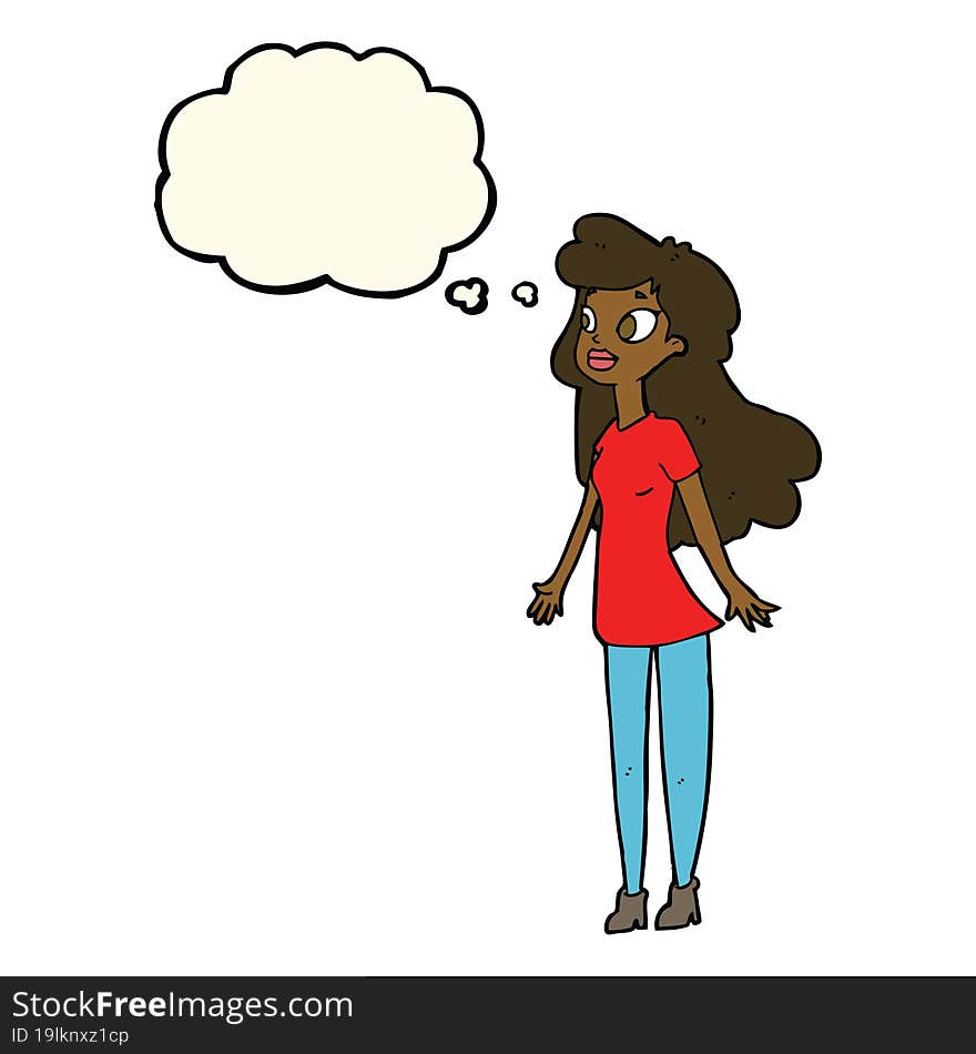 Cartoon Pretty Girl With Thought Bubble