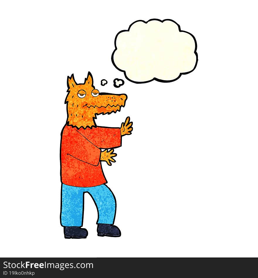 cartoon fox with thought bubble