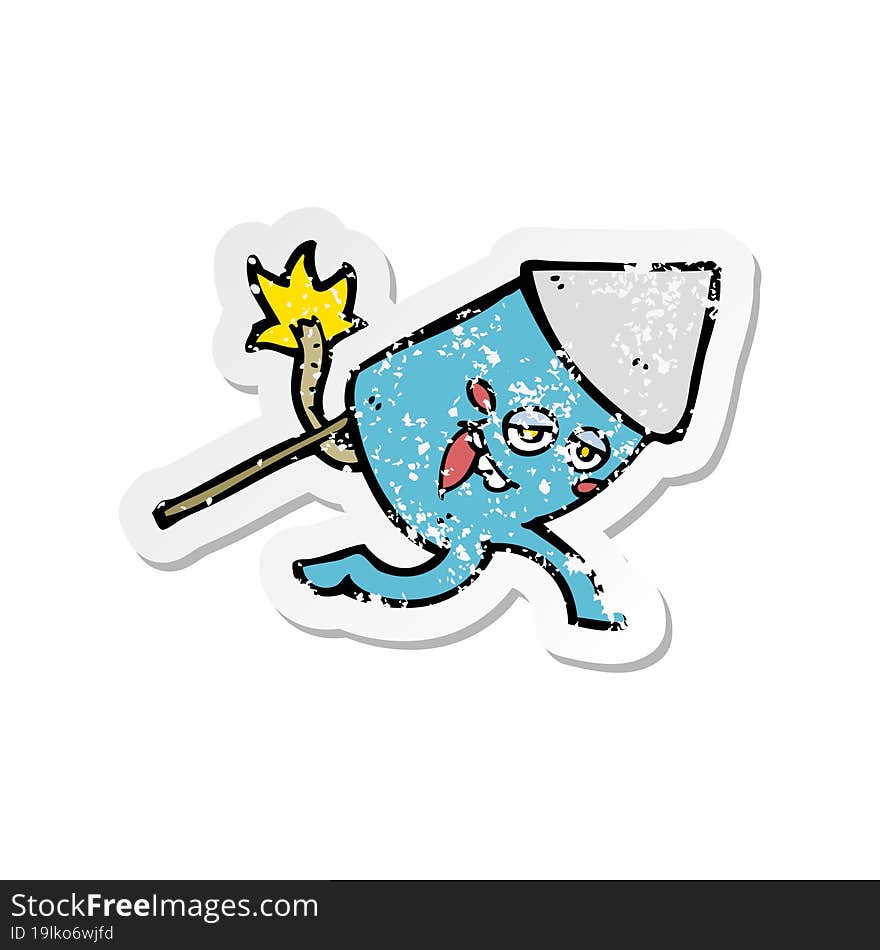 retro distressed sticker of a cartoon funny firework character